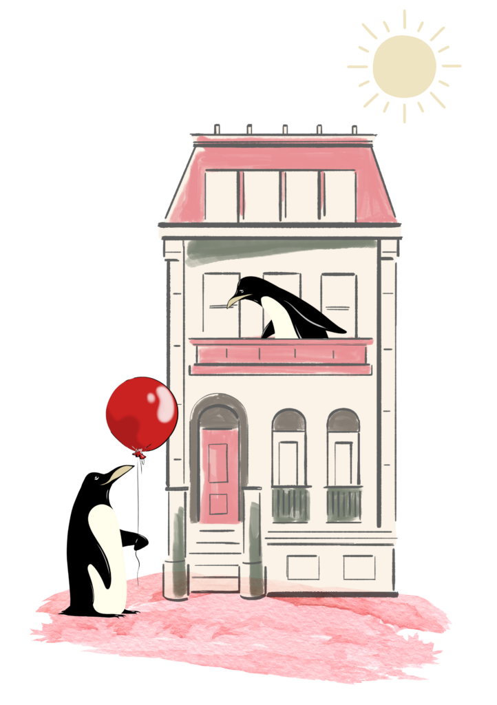 Pinguin Illustration vor einer Psychotherapie Praxis in Hamburg Kaiserufer